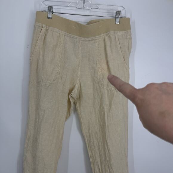 Toad & Co Lina Linen Pants Size Large Ivory Beige Pull on 32" Inseam - Picture 2 of 16